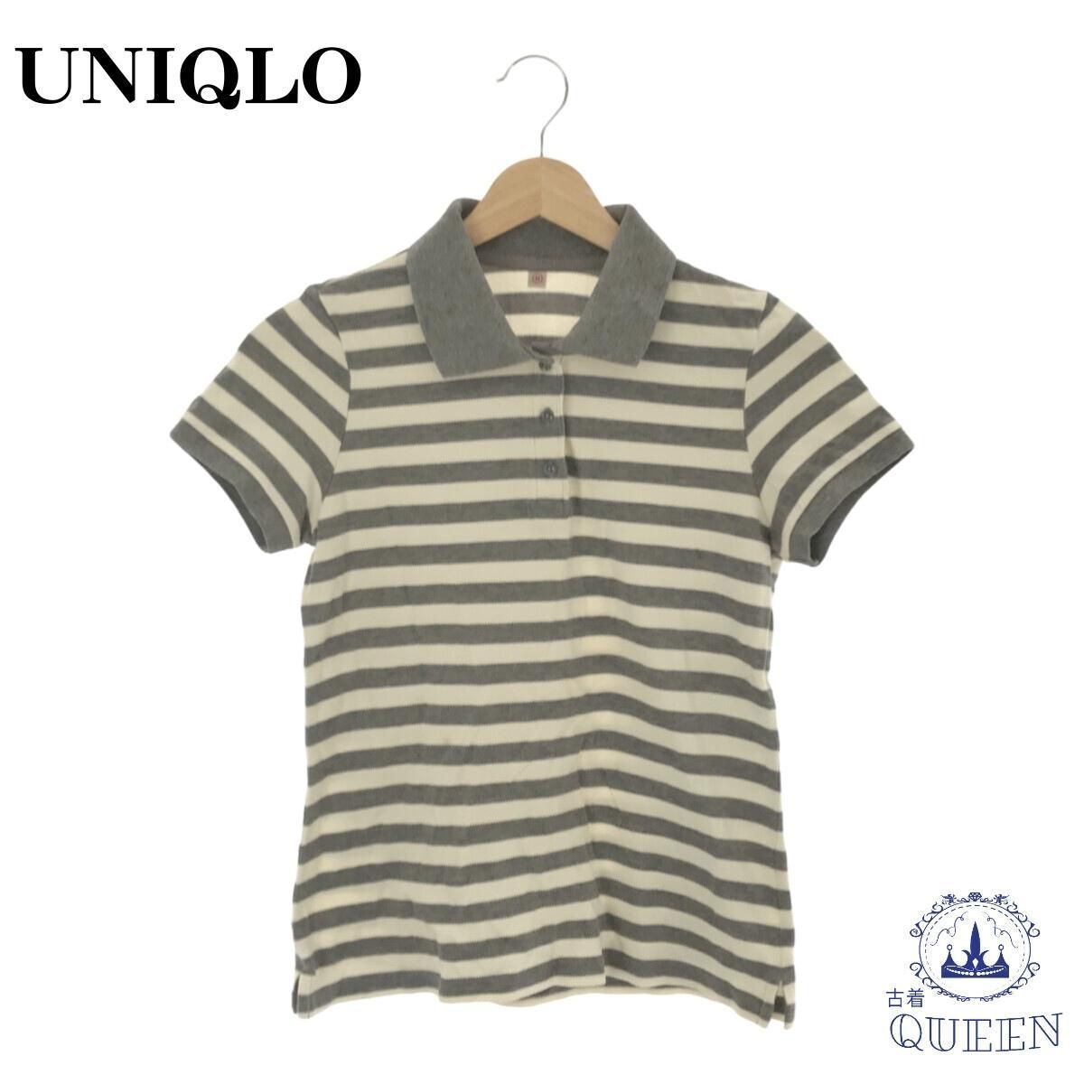 [ translation have ] UNIQLO Uniqlo tops polo-shirt short sleeves button lady's border gray M 901-3737 free shipping 