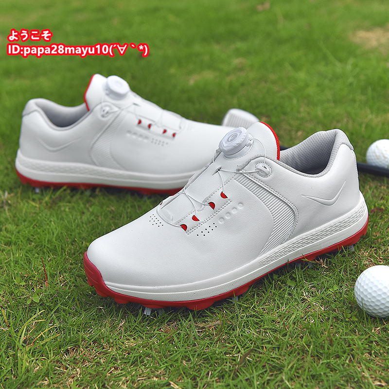 在庫処理 メンズ ゴルフシューズ スパイク 運動靴 軽量 スポーツシューズ 新品 フィット感 弾力性 通気性 防滑 白/赤 24.5~28.5選択/PA1118の画像2