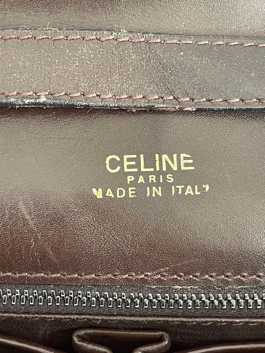 CELINE セリーヌ ヴィンテージ ショルダーバッグ レザー　茶　馬車金具 ゴールド金具