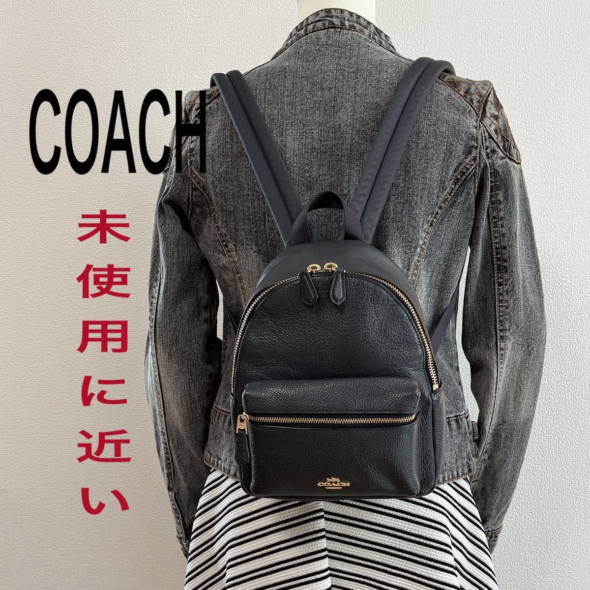 【タイムセール！未使用に近い】COACH コーチ リュックサック バックパック ミニリュック レザー グレー チャーム・カード付き