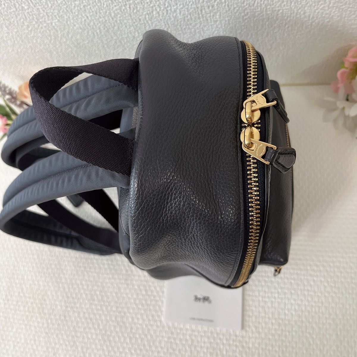 【未使用に近い】COACH コーチ リュックサック バックパック ミニリュック レザー グレー チャーム・カード付き