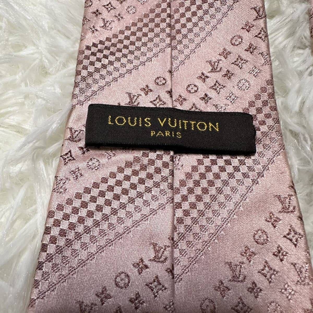 LOUIS VUITTON モノグラム ダミエ柄 ピンク ルイヴィトン ネクタイ 美品 柄 メンズ 人気モデル 送料無料 カッコいい 総柄 ビジネス 高級_画像7