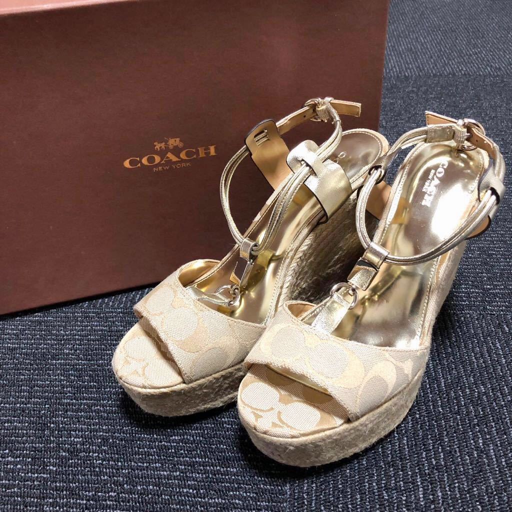  unused goods [ Coach ] genuine article COACH shoes 25.5cm signature pattern espadrille sandals casual shoes beige for women lady's 8.5 box 
