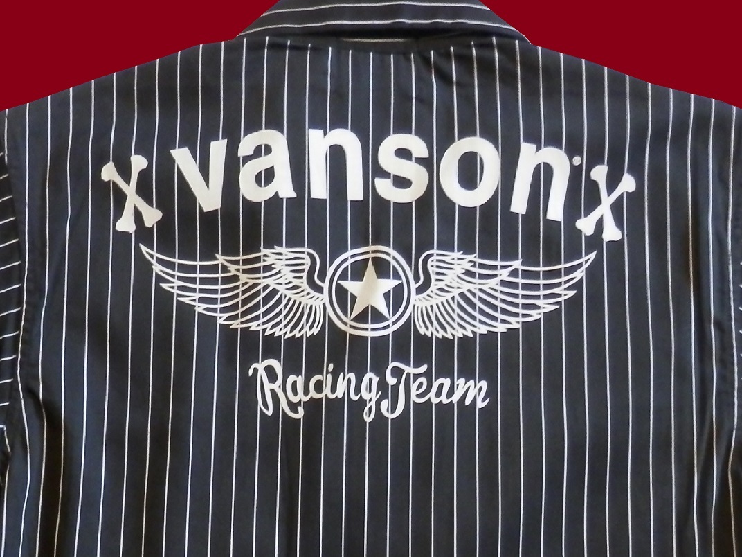 バンソン／vanson／Lサイズ／半袖シャツ／NVSS-2305／ブラック／新品／送料無料／バイカー／ストライプ／TCツイル／オープンカラー