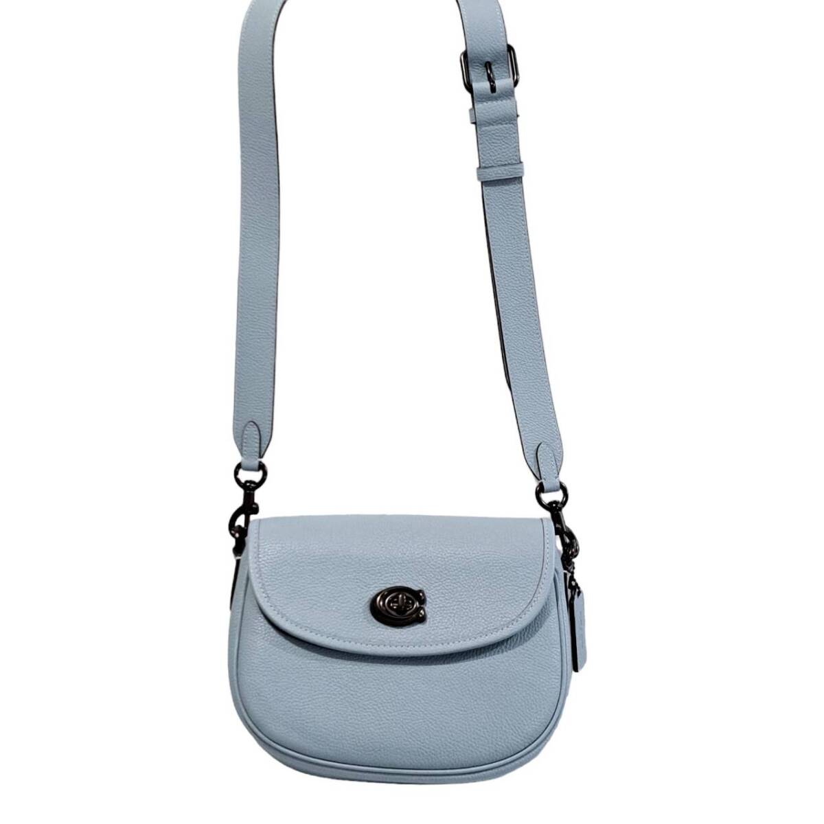 美品　COACH　コーチ　Leather Willow Saddle Bag　 レザー ウィロウ ショルダーバッグ　アクアブルー