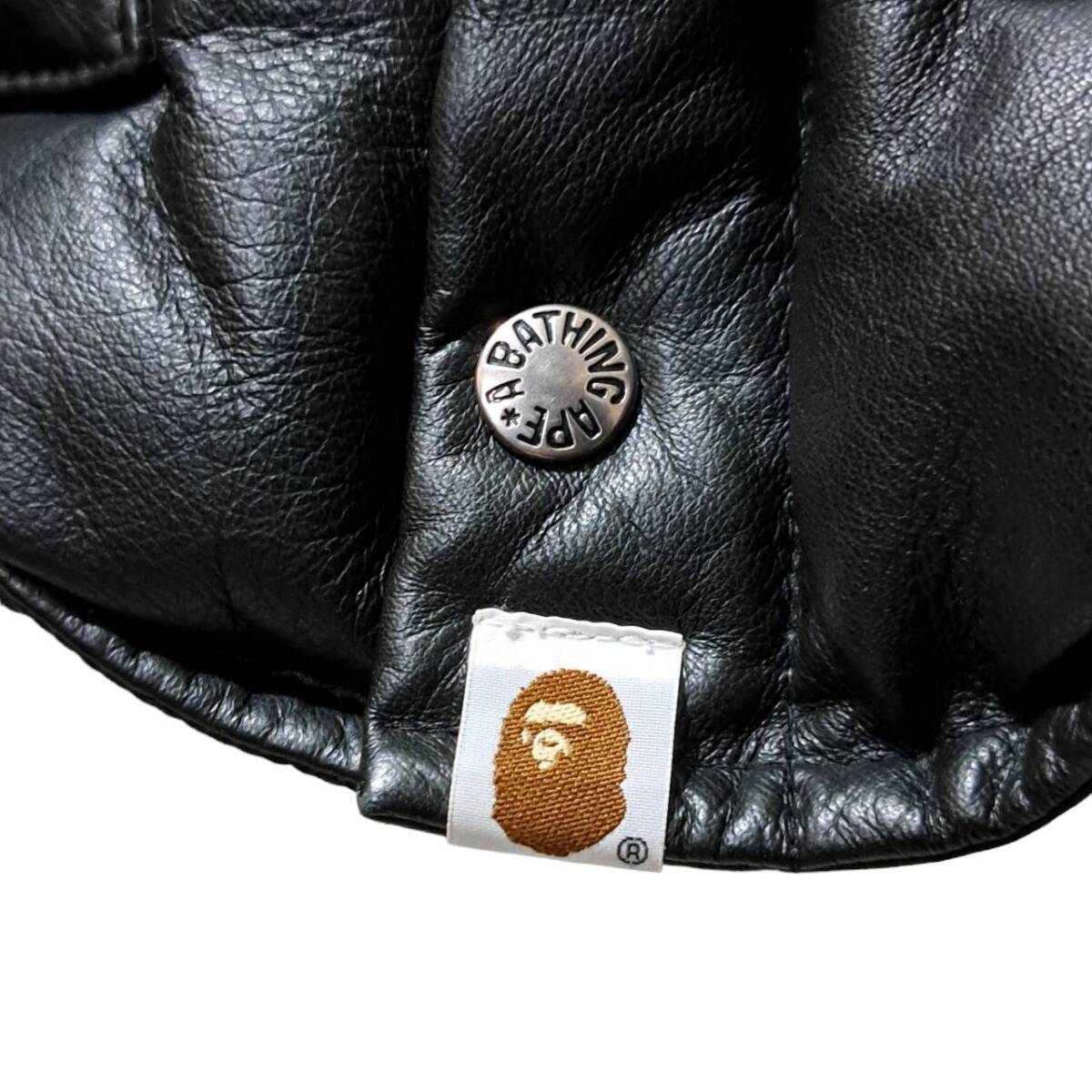 美品 初期 A BATHING APE peel slowly and see COWHIDE エイプ カウハイド レザーダウン ジャケット 黒 L キムタク HERO 牛革 シープ