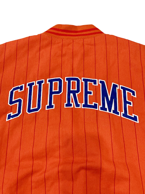 19ss SUPREME Pinstripe Varsity Jacket シュプリーム 最高 ピンストライプ スタジャン オレンジ L ジャケット ブルゾン_画像7