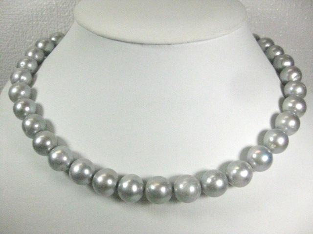 真珠の聖地　超大きい１２mmグレー真珠ネックレス