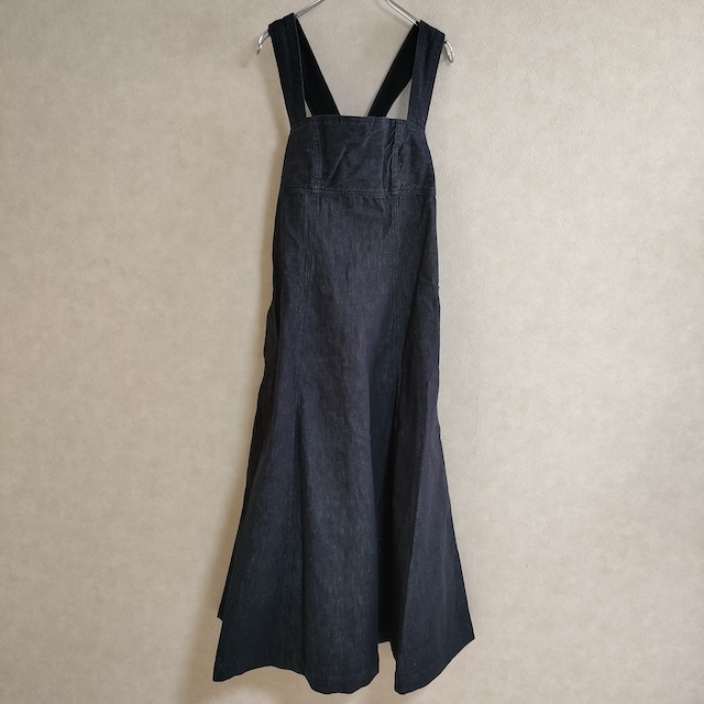 Lachement BACK DESIGN FLARE DRESS JAPAN DENIM ジャンパースカート サロペット ネイビー ラシュモン 4-0307G 233198_画像1