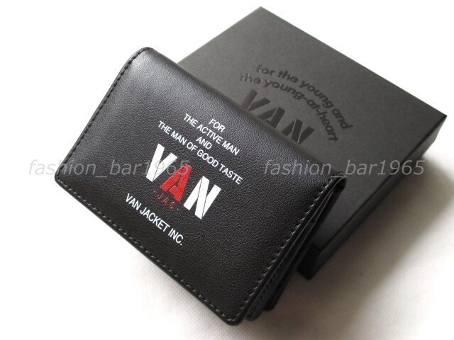  rare *VAN JAC Van ja Kett * brand Logo motif card-case * cow leather card inserting black / card-case 70\'sa- kai vu series 