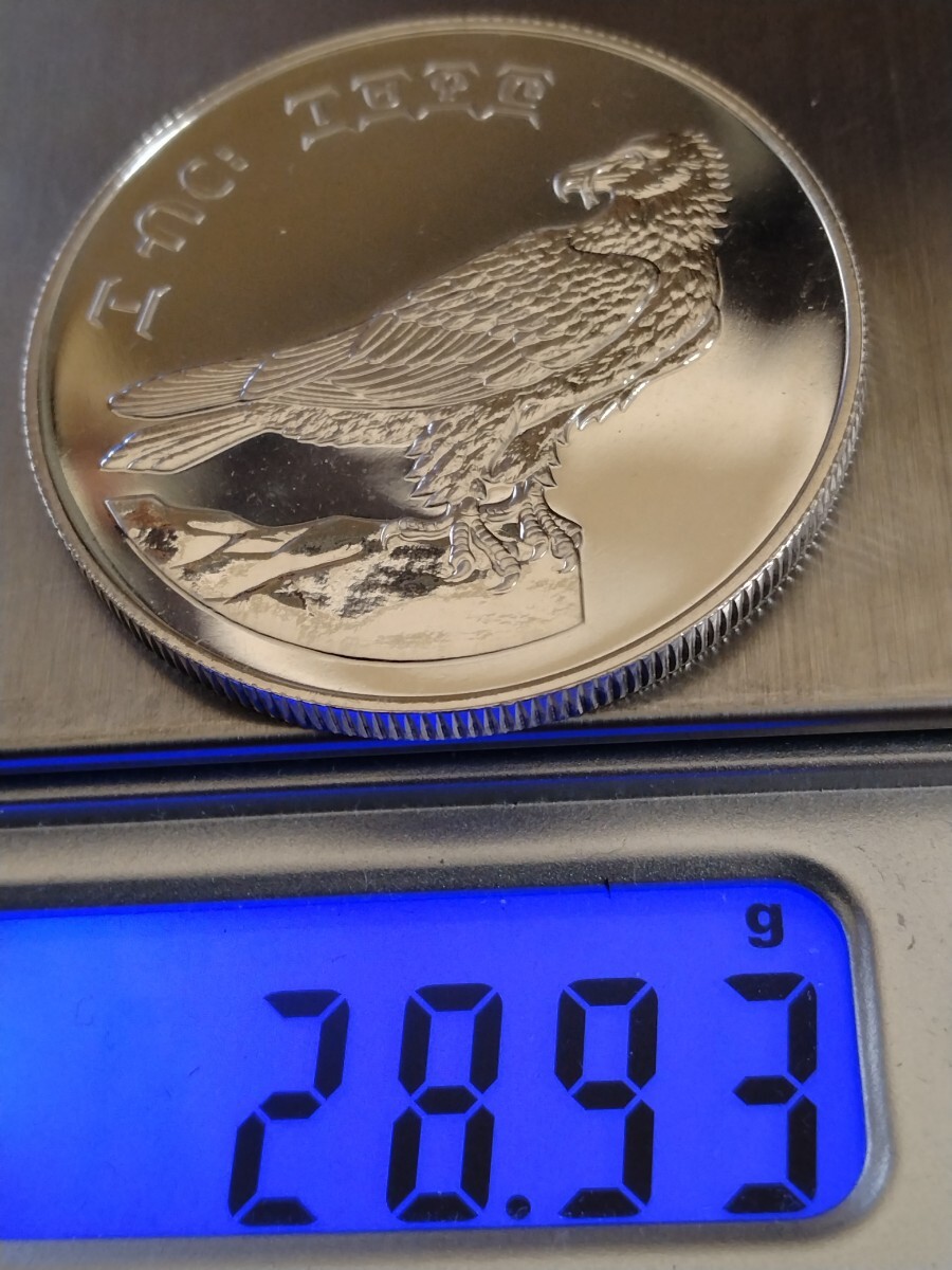 エチオピア 1978 10ビル銀貨プルーフ Consevation-Bearded Vultureの画像3