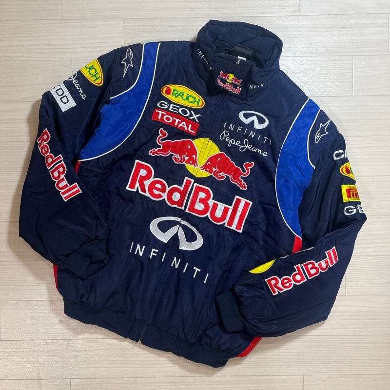 Red Bull/レッドブル/全面刺繍デザイン/中綿レーシングジャケット/デコレーション/ネイビー/ジップアップブルゾン/Lサイズ_画像1