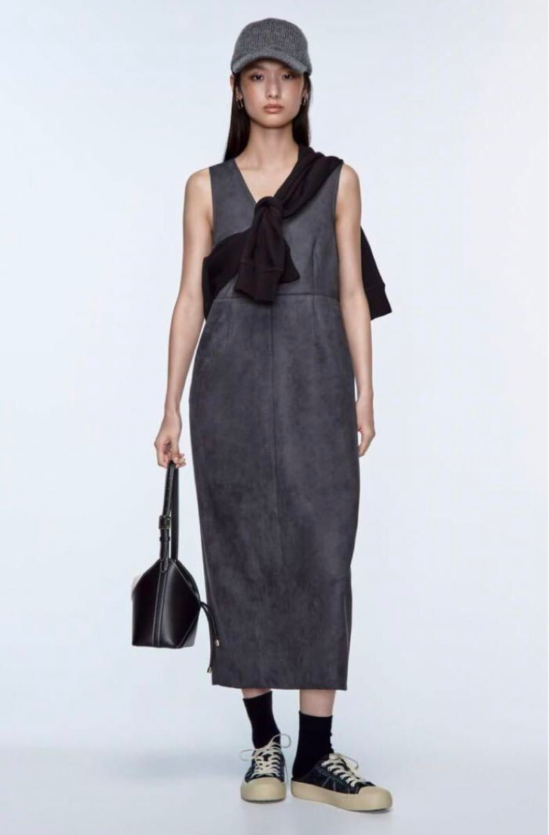 完売 ZARA ザラ フェイク スエード ワンピース ジャンパースカート XS グレー 完売 ZARA ザラ フェイク スエード ワンピース ジャンパースカート XS グレー