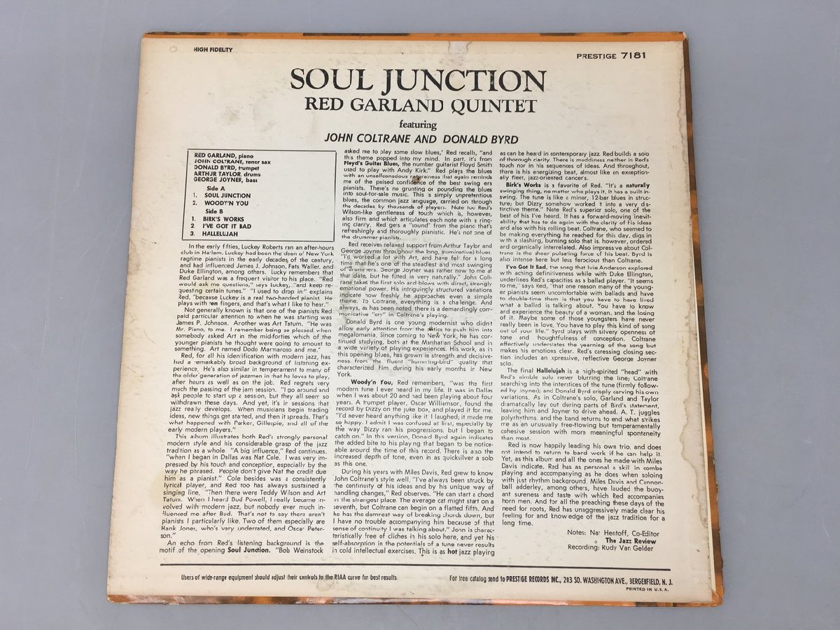 LPレコード Soul Junction The Red Garland Quintet Featuring John Coltrane And Donald Byrd PRLP 7181 2402LO128_画像2