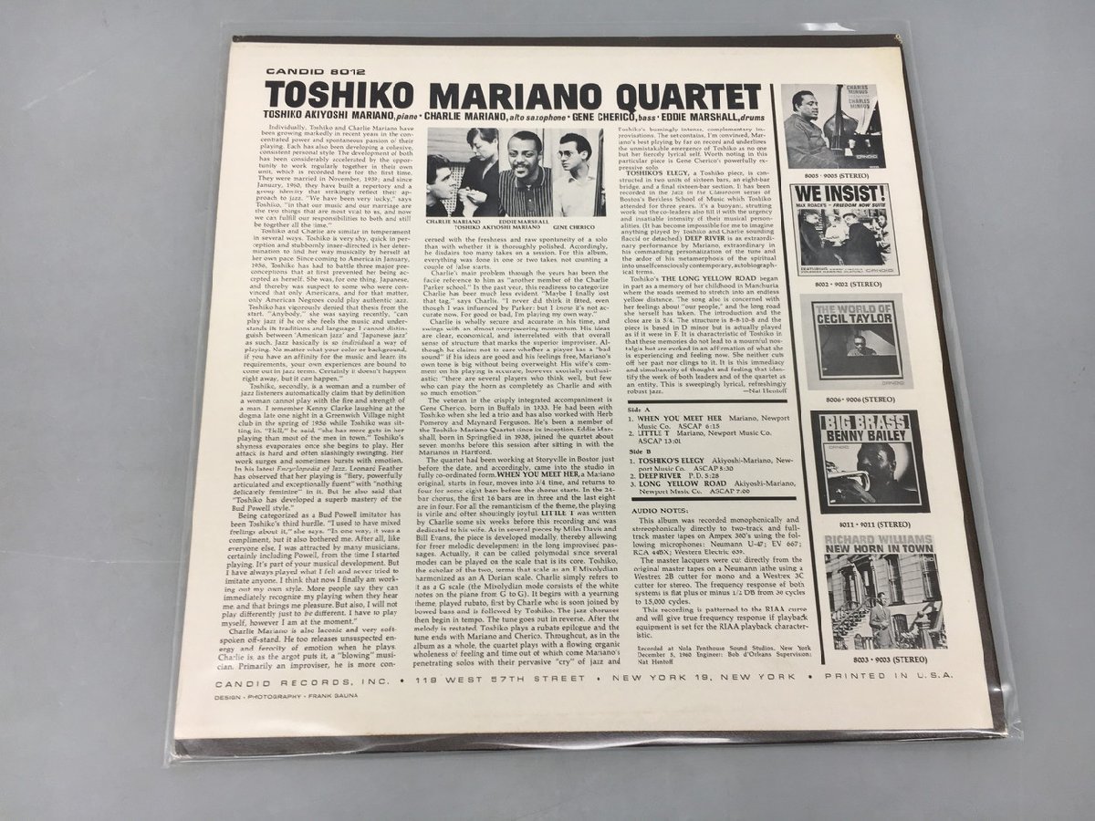 LPレコード Toshiko Mariano/Toshiko Mariano Quartet CJM8012 Candid 2403LBM052_画像2