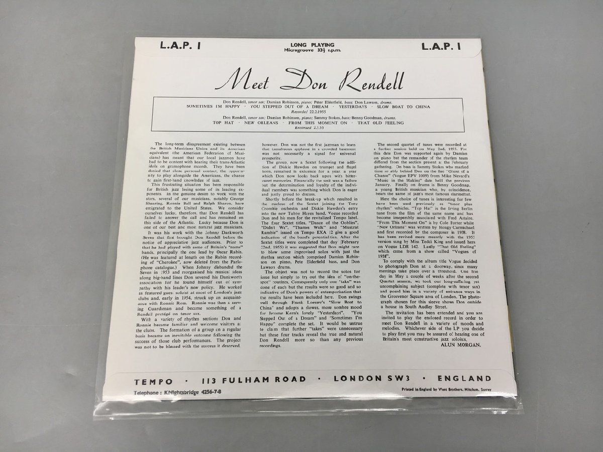SP盤 レコード Meet Don Rendell tempo LAP1 美品 2402LO218の画像2