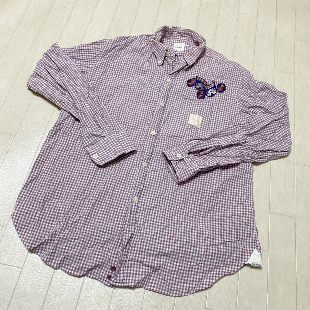 3881*② Karl Helmut Karl hell m tops long sleeve shirt button down men's S purple silver chewing gum check 