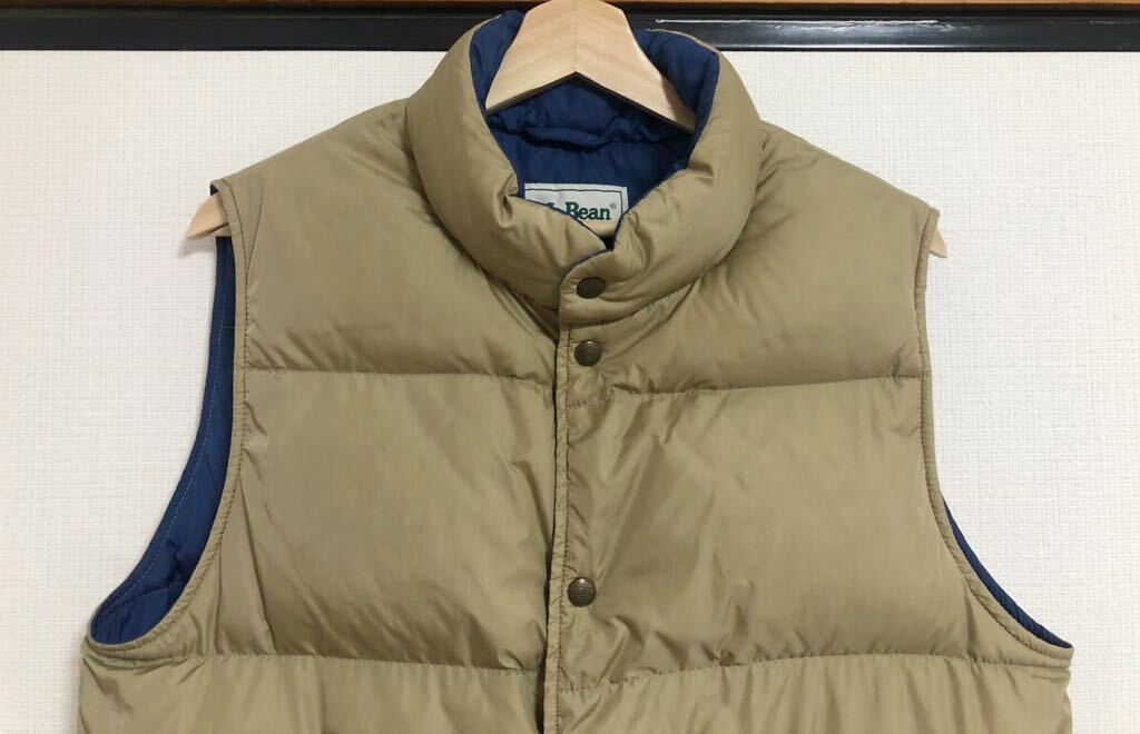 激レアカラー 90s L.L.Bean ダウン ベスト ベージュ S ナイロン ヴィンテージ ジャケット バーズアイ エルエル ビーン パタゴニア USA 80s_画像4