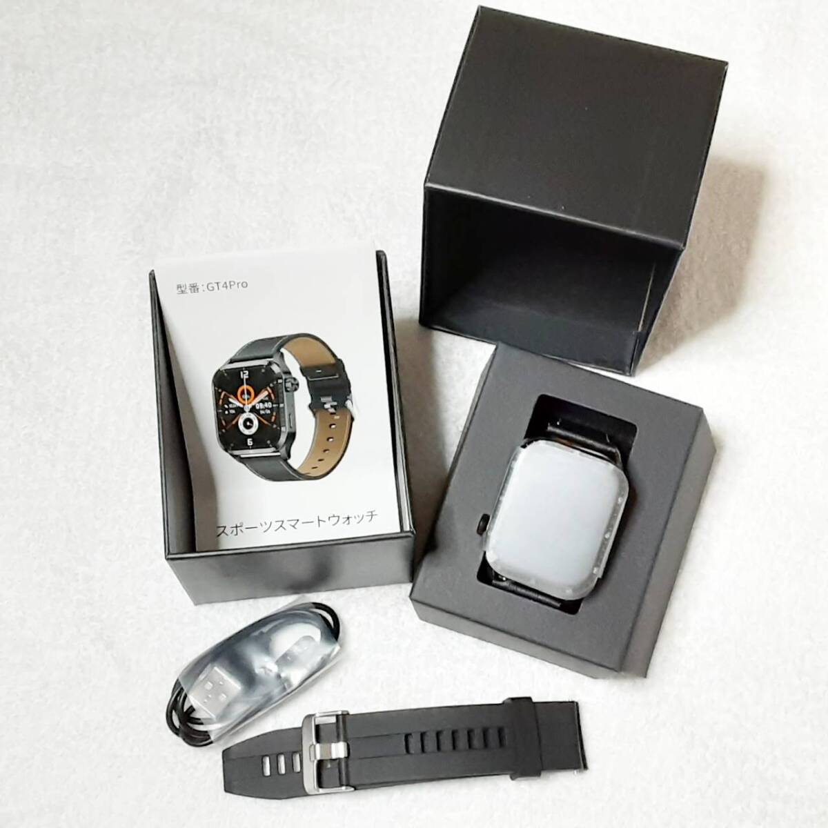 送料無料 スマートウォッチ GT-ブラック 1.91インチ 大画面 ノイズ低減 スポーツ バンド付き Bluetooth5.3 通話 smart watch IP68防水 _画像2