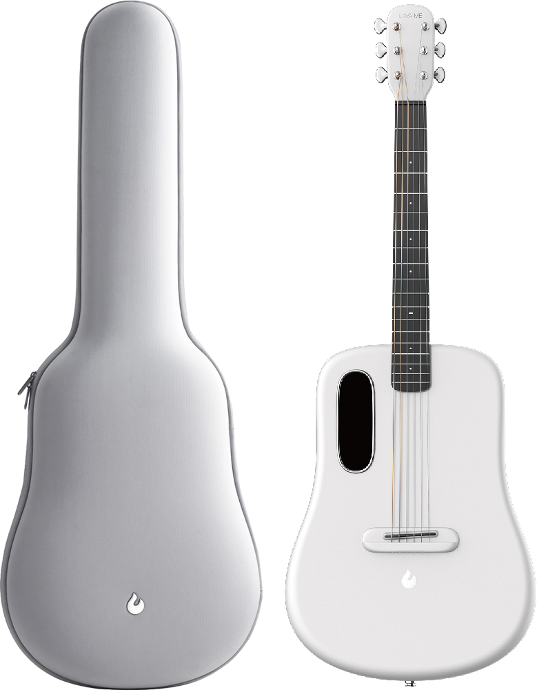 送料無料 LAVA ME3 スマートギター 38インチ ホワイト カーボンファイバー ティーン アコースティックエレクトリックギター 収納バッグ付き