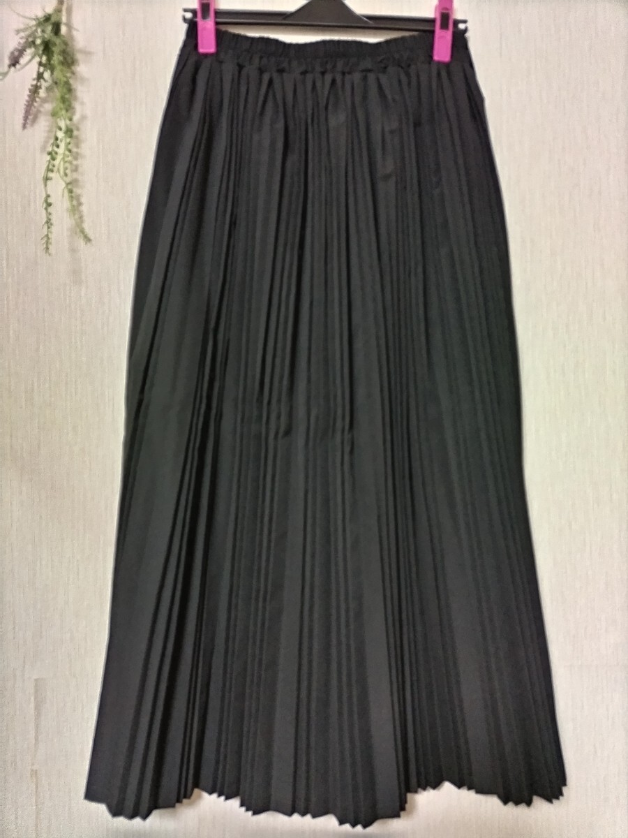 レインコートプリーツスカート ウエストゴム プリーツスカート ロングスカート ブラック ロング タグ付き新品 レディース LサイズLLサイズの画像1