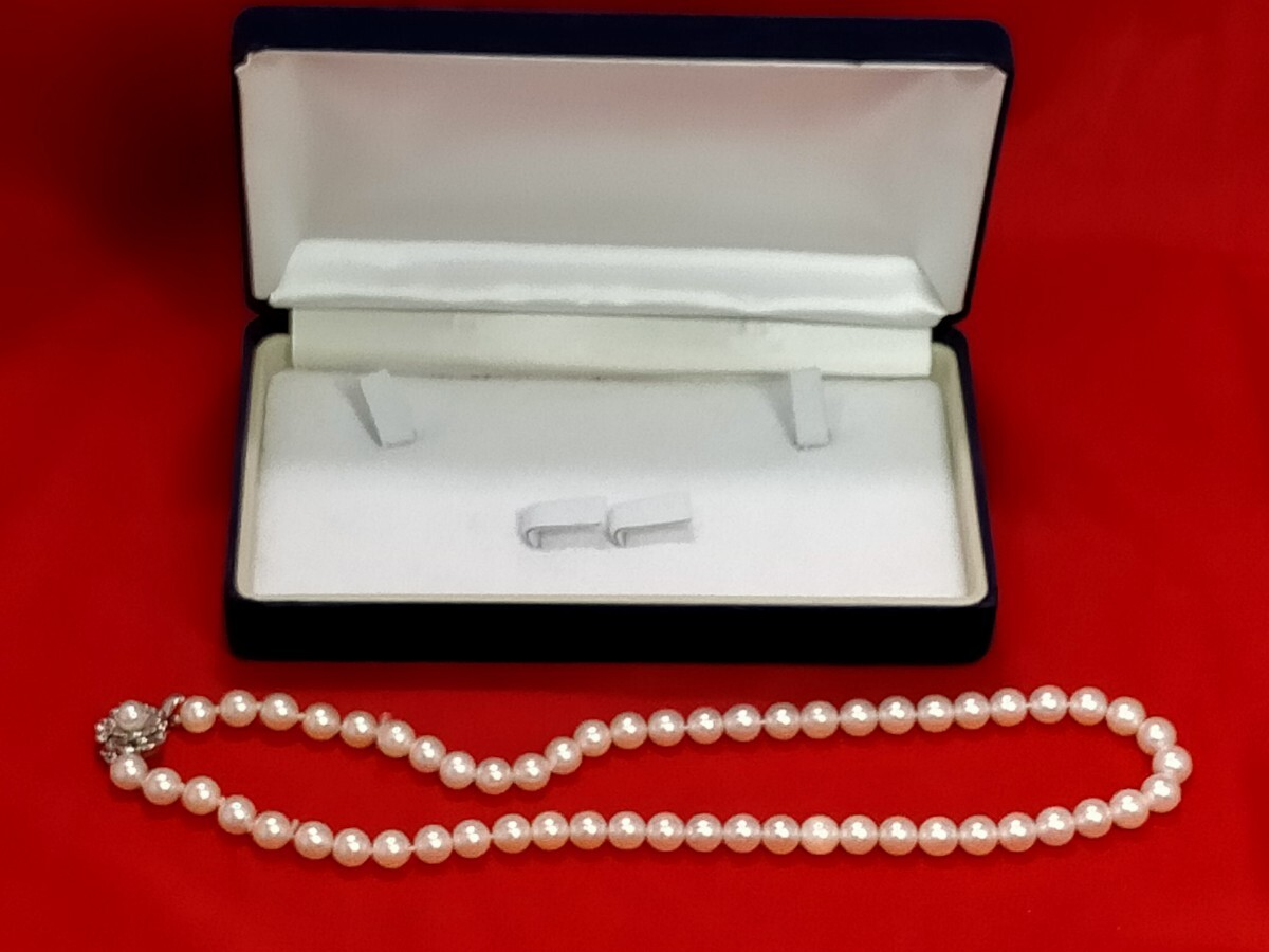 経典 本真珠 パールネックレス アコヤ ピンク 金具シルバー 珠6.8mm〜7.2mm 重量 33.6g 長さ 43cm/ アコヤ真珠