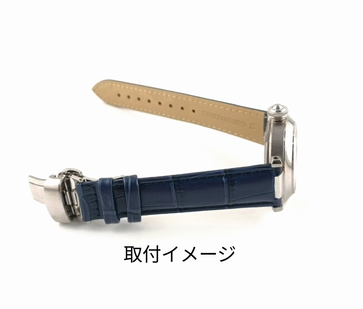 18mm 腕時計 凹型 ベルト ネイビーブルー Dバックル 防水仕様 【対応】 カルティエ パシャC/35 Cartier