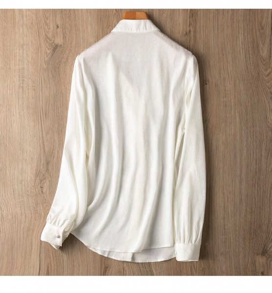 新品通気高品質レデイース100％シルクシャツジャカード長袖ブラウス白L_画像6