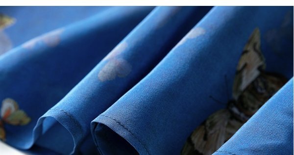 新品通気高品質レデイース100％シルクワンピースフレアスカート紺色～XL_画像2
