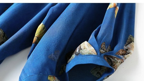 新品通気高品質レデイース100％シルクワンピースフレアスカート紺色～XL_画像7