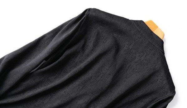 新品通気高品質レデイース100％シルクシャツジャカード長袖ブラウス黒XL_画像5