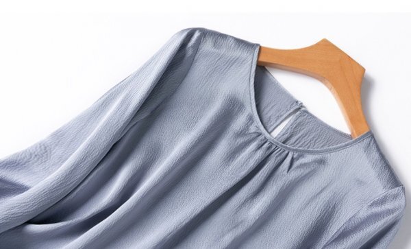新品通気高品質レデイース100％シルクシャツ長袖トップス光沢ブルーM_画像6
