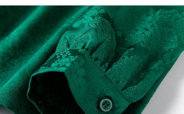 新品通気高品質レデイース100％シルクシャツ長袖トップスジャカードV緑XL_画像7