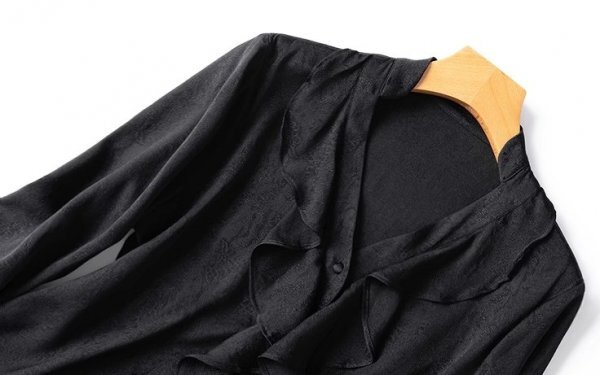新品通気高品質レデイース100％シルクシャツジャカード長袖ブラウス黒L_画像3