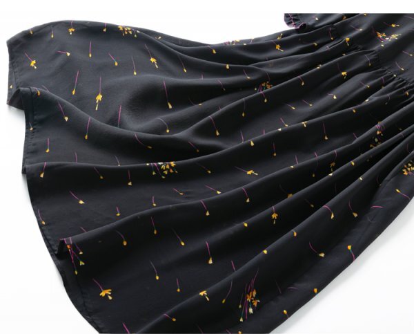 新品通気高品質レデイース100％シルクワンピースフレアスカートドレス黒M_画像5