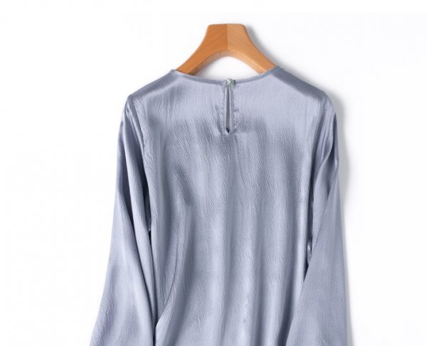 新品通気高品質レデイース100％シルクシャツ長袖トップス光沢ブルーL_画像2