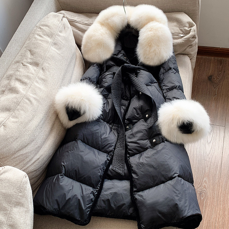 新品新作女性暖かいコート90％ダウンジャケットグース豪華ファー黒L