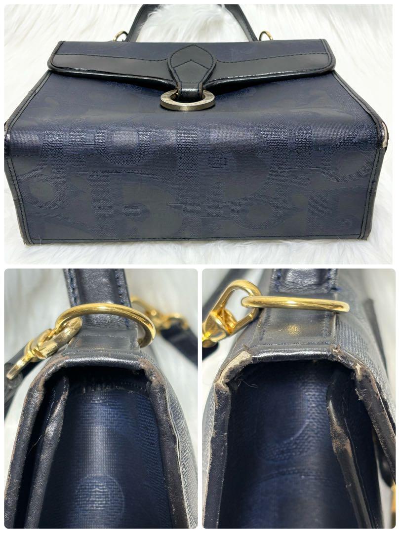 クリスチャンディオール Christian Diorトロッター 2wayバッグ PVC レザー BAG ネイビー navy ハンド ショルダー ゴールド 金 オーバル_画像4