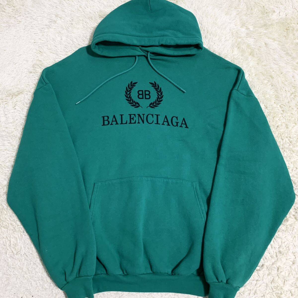 美品 バレンシアガ 【大人気デザイン】 BALENCIAGA パーカー スウェット トレーナー トップス ビックロゴ メンズ グリーン サイズL-XL位