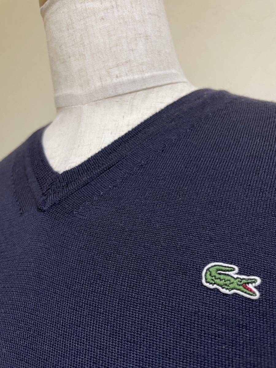 【良品】 LACOSTE ラコステ Vネック ウール ニット セーター トップス サイズ2 長袖 ネイビー AH262E 日本製 毛100%_画像10