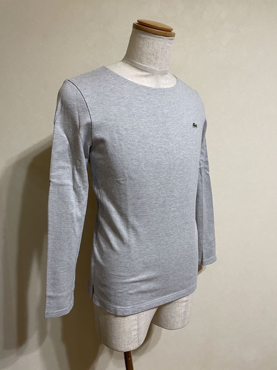 【良品】 LACOSTE ラコステ 鹿の子 クルーネック Tシャツ スリムフィット トップス サイズ3 長袖 グレー 日本製 TH205E_画像8