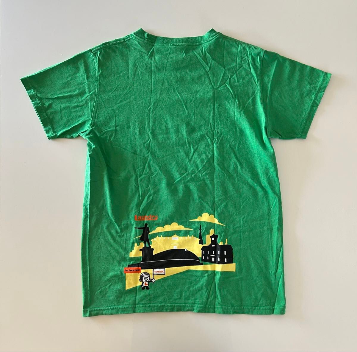Laundry ランドリー クルーネック 半袖 Tシャツ　Ｌサイズ 綿100% 中古　ご当地シリーズ　北海道　グリーン　緑