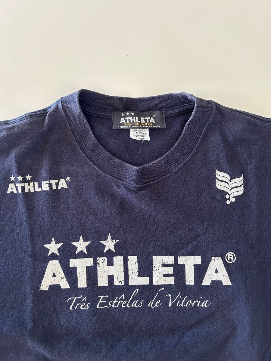 ATHLETA アスレタ　クルーネック　半袖Ｔシャツ   Ｌサイズ 綿100% 中古　ネイビー　紺