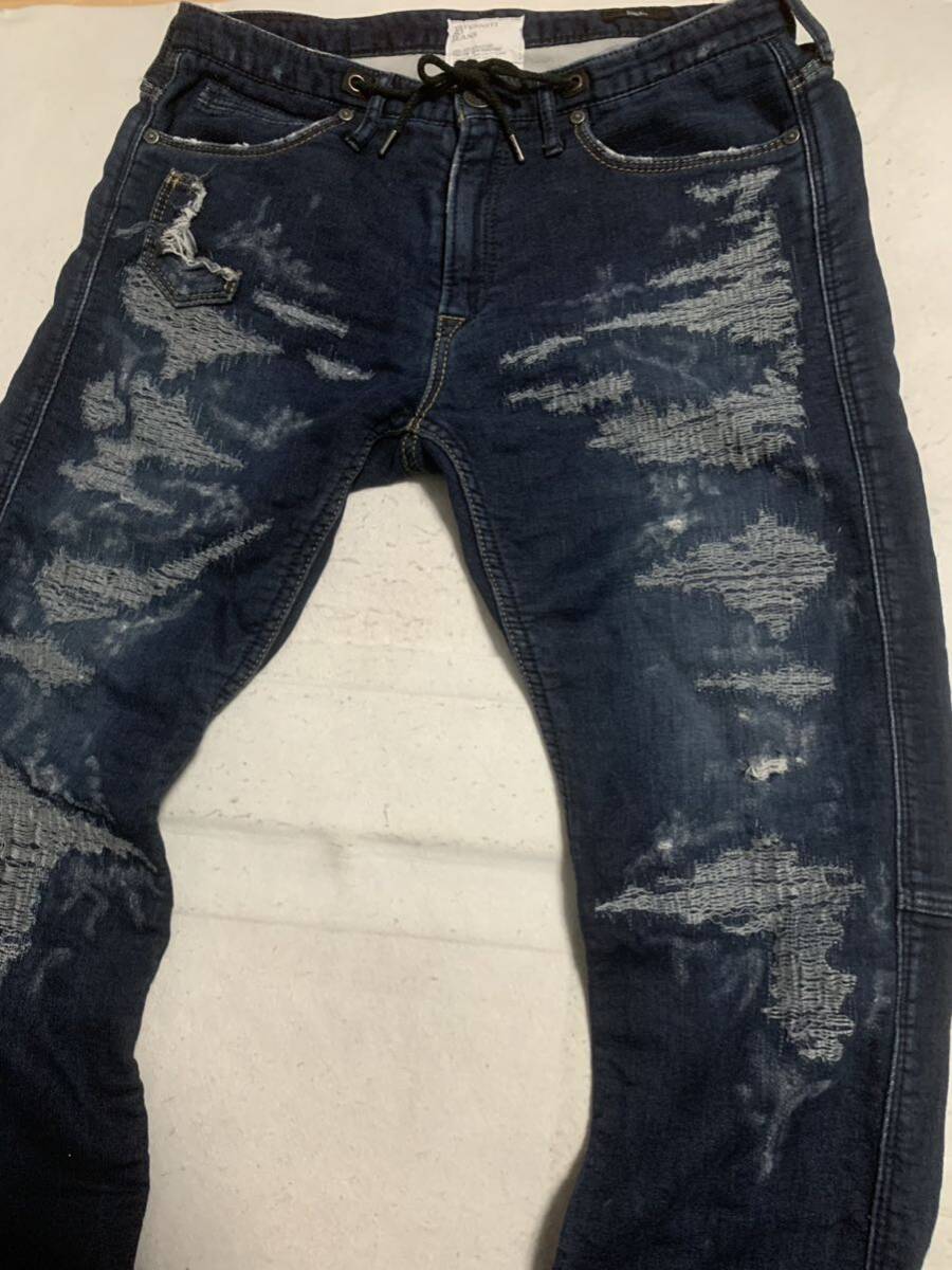 TAVERNITI SO JEANS タヴァニティソー　デニムパンツ　ストレッチ　テーパード　ダメージ　リペア加工　blackie W31