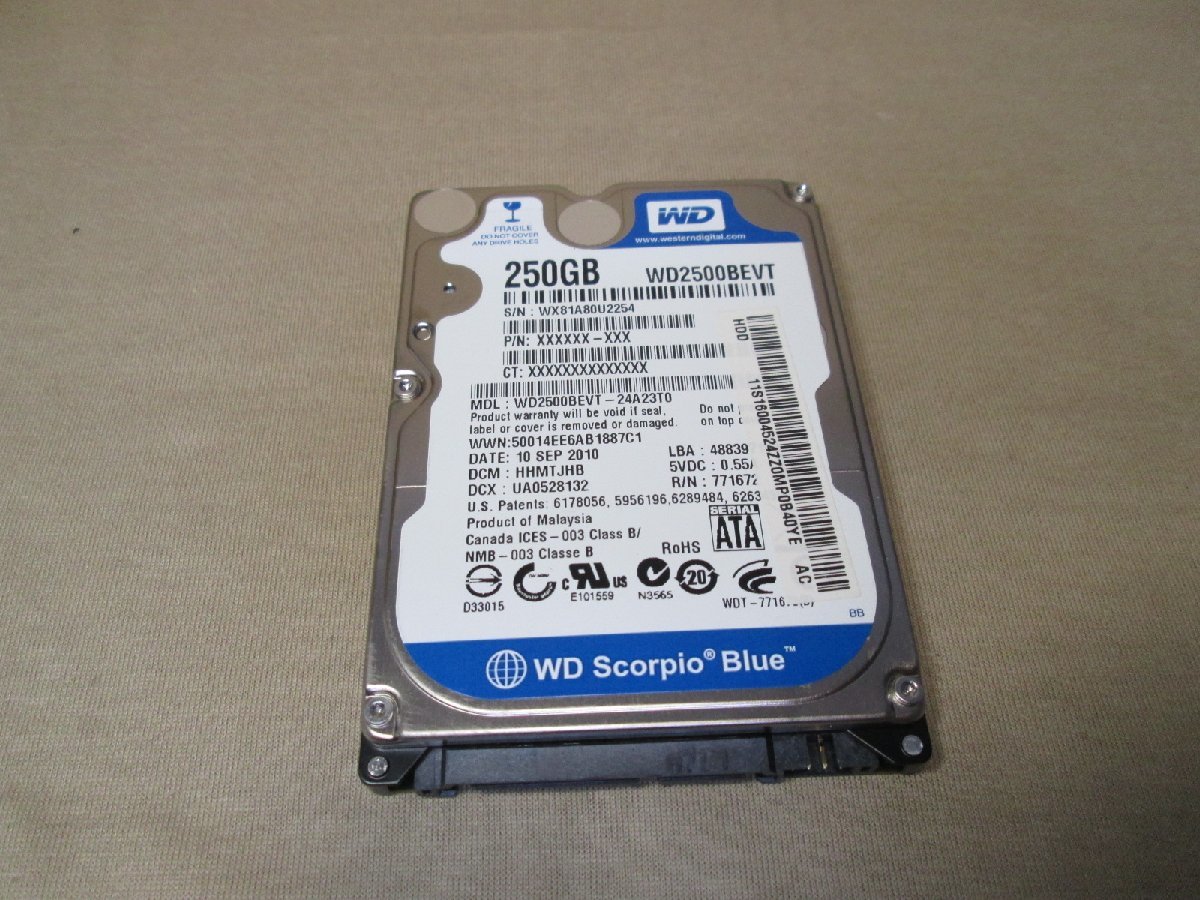 2.5インチHDD SATA 250GB WD2500BEVT 送料無料 正常品 [88562]_画像5