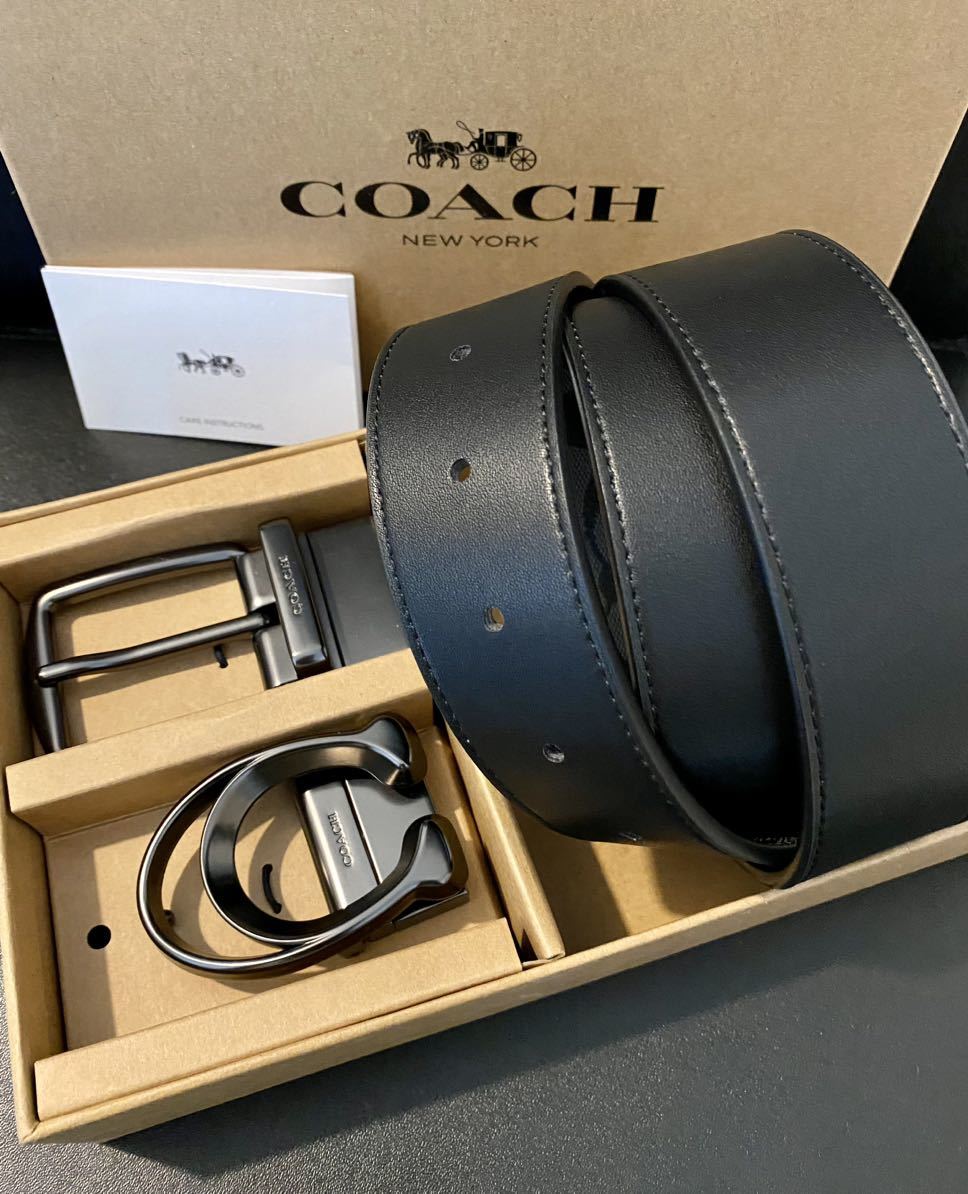 COACH コーチ　新品　シグネチャー リバーシブル メンズベルト フリーサイズ _画像3