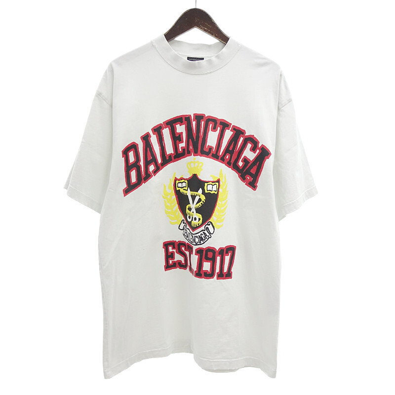 BALENCIAGA 23SS ダメージ加工 カレッジロゴペイント Tシャツ ホワイト メンズXS