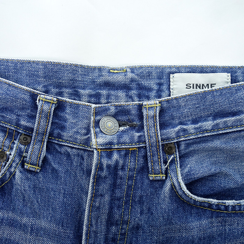 【特別価格】SINME ユーズド加工 デニム パンツ インディゴ レディース26_画像7