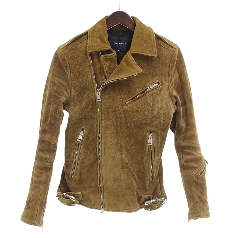 【特別価格】1 PIU 1 UGUALE 3 ZIP RIDERS ITALY HORSE SUEDE CAMEL ライダース ベージュ メンズ3_画像1