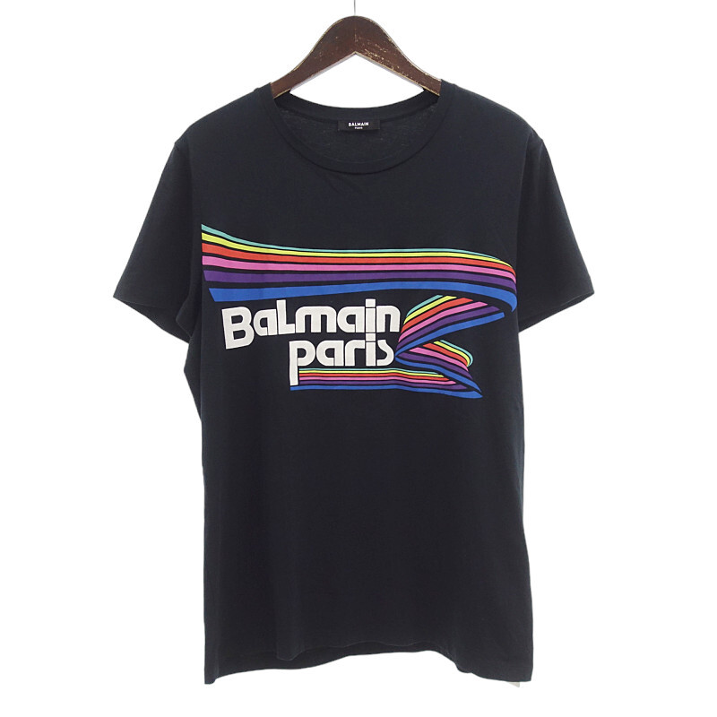 【PRICE DOWN】BALMAIN フロント ロゴ 半袖 プリント Tシャツ ブラック メンズLの画像1